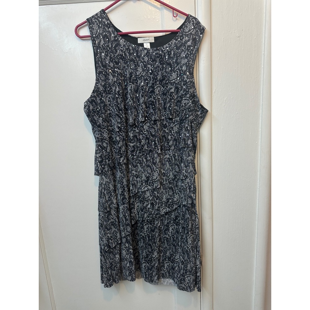 CJ Banks Womens 2X Black Lace Sequin Tiered Sleeveless Cocktail Dress 00875-8473